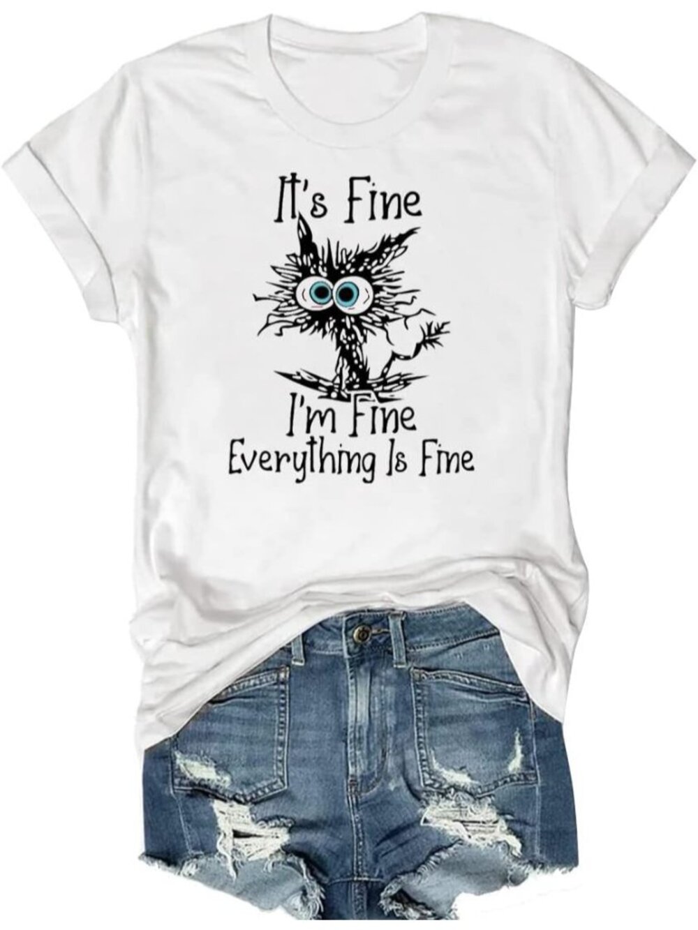 Women's White Short Sleeve Sayings Loose Fit Casual Tops Imported T Shirts